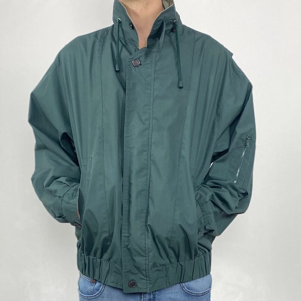 Vintage London Fog Green Full Zip Funnel Neck Harrington Jacket Sz L Retro Golf